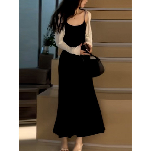 Black Strap Dress for Girls and Boys - Summer 2025 New Arrival - Spicy and Stylish - French Chic - Fitted Waist and Hip-Hugging Long Dress