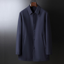 男夹克春秋商务休闲翻领爸爸明扣外套高端男士中长款风衣男士简约