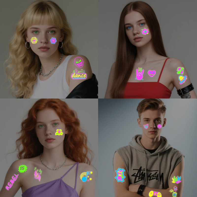 Cross-Border New Creative Music Festival Fluorescent Tattoo Stickers Nightclub Bar Concert Luminous Syllable Tattoo E18