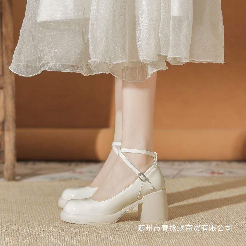 French Mary Jane High Heels 2025 Thick Heel Hepburn Style Cross Strap Retro Soft Sole Cos Universal High Heels