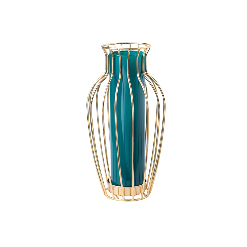 Jarrón de Vidrio de Arte en Hierro Creativo, Superventas Transfronterizo, para Mesa de Comedor y Sala de Estar, Flores Secas e Hidroponía, Decoración Moderna para el Hogar