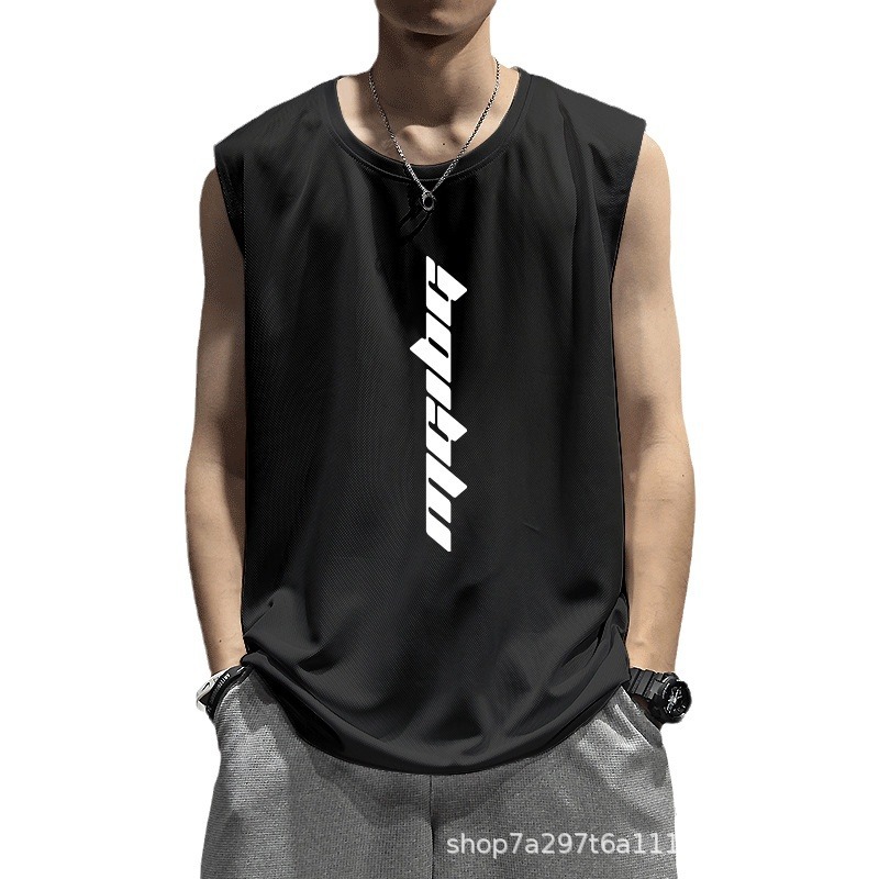Sports Mesh Ice Silk Quick-drying Men's Sleeveless Waistcoat Loose Clothes Sweat Absorbing T-shirt Fashion Brand Casual Fitness Vest