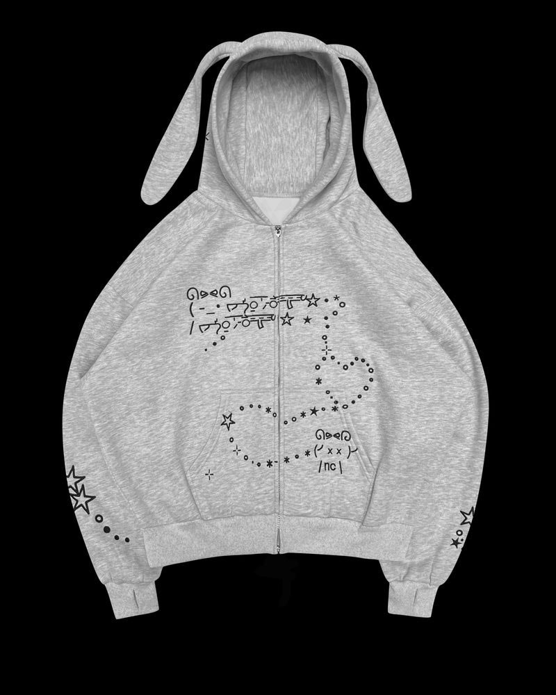 Fashionable Ins New Autumn/Winter Casual Bear Star Printed Loose Zipper Hoodie Set_voghion.com