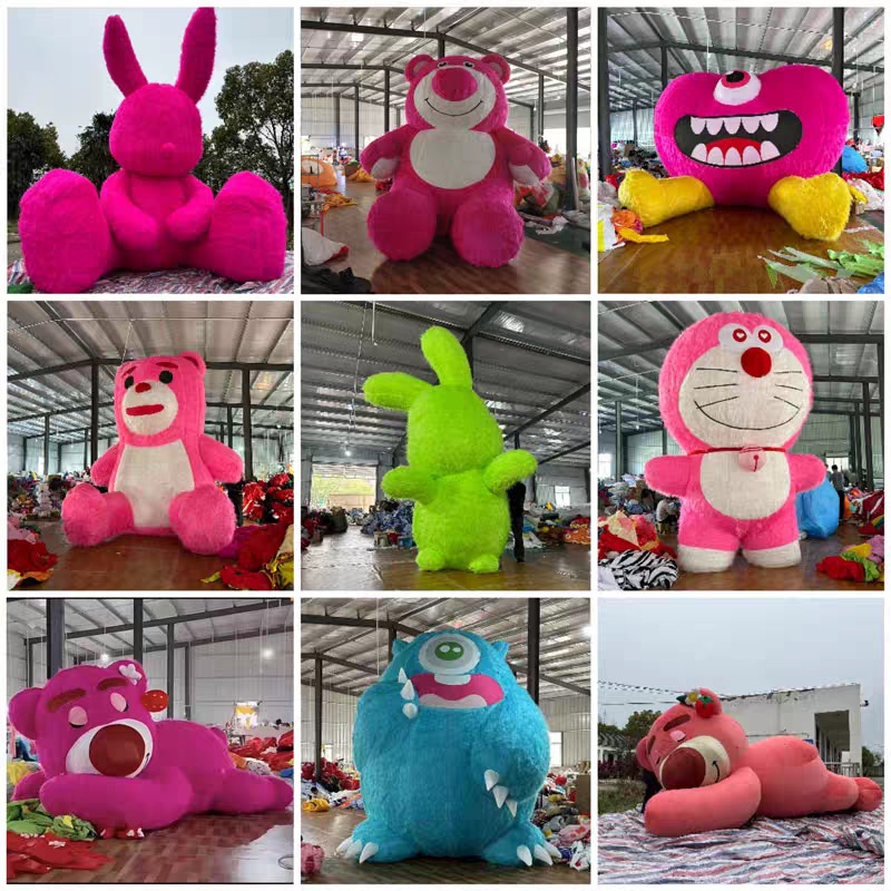 大型充气毛绒卡通气模吉祥物人偶兔子植绒布朗熊猫爱心装饰服