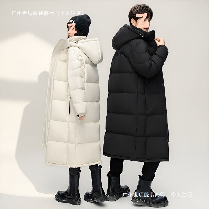 Men's Mid-Length down Jacket over the Knee 2025 New Hooded Loose Winter Thickeneded Couple Warm Jacket Trendy