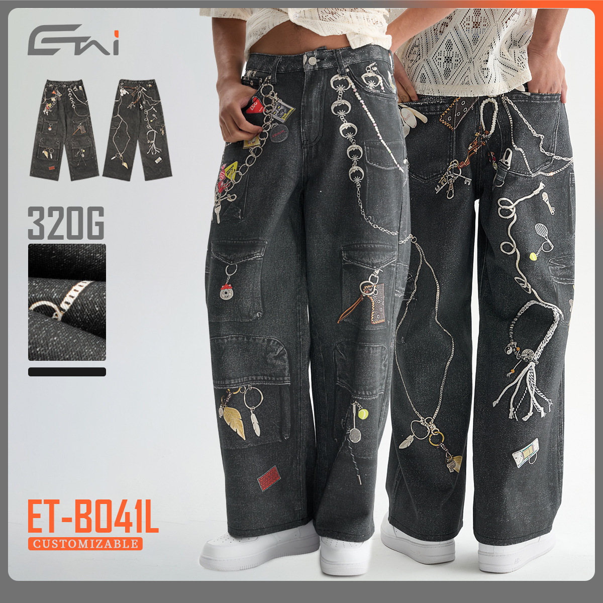 ETAI Hombre| Callejero unisex jeans casuales de alta calidad pesado pantalones de impresión de algodón image 1