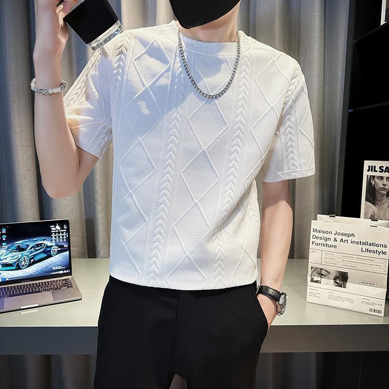 Hong Kong Style High-End Loose Fashion Short-Sleeve Men's Summer Versatile Casual Top Short-Sleeve Men's T-Shirt Hong Kong Style High-End Loose Fashion Short-Sleeve Men's Summer Versatile Casual Top Short-Sleeve Men's T-Shirt