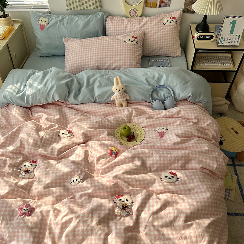クラスA母子グレード寝具4点セット純綿洗いざらし綿シーツ掛け布団カバーシーツ学生寮3点セット|undefined