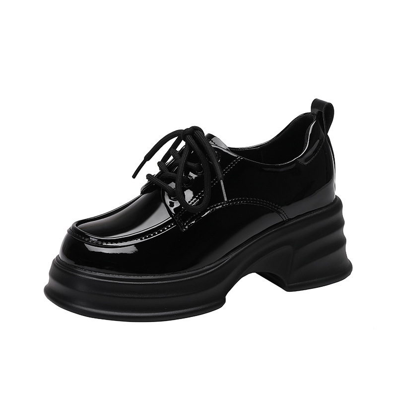 Zapatos de cuero pequeños atados para mujeres 2023 nuevos zapatos de mujer de aumento de altura en el viento británico 3233 zapatos individuales, zapatos de pastelería, suela gruesa, zapatos lefu