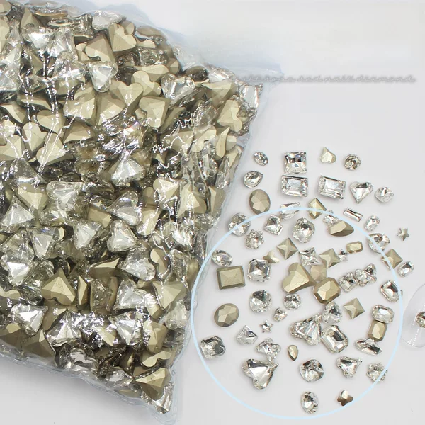 Wholesale whole package of 360 white pointed bottom drill large and small water drop love transparent drill cross-border nail jewelry mixed batch