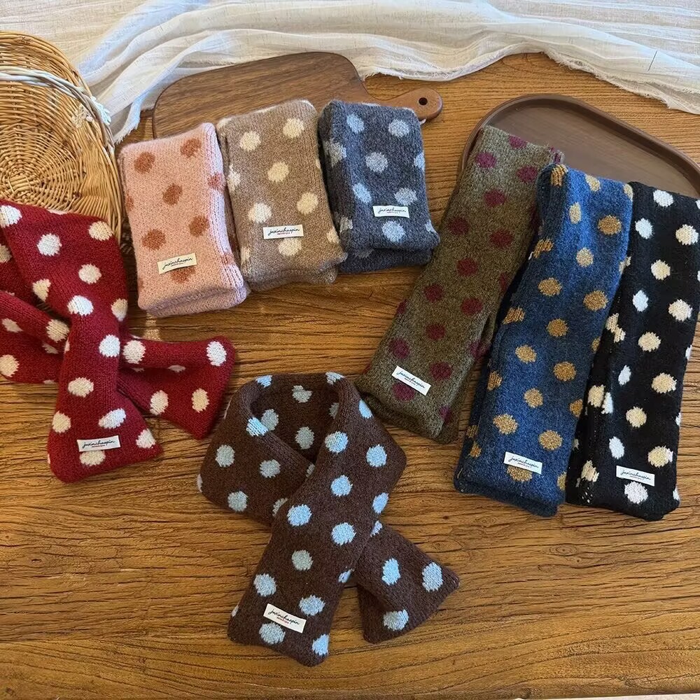 Trendy polka dot knitted scarf for children, autumn and winter, unisex, for babies, outdoor warm wool cross scarf, wholesale