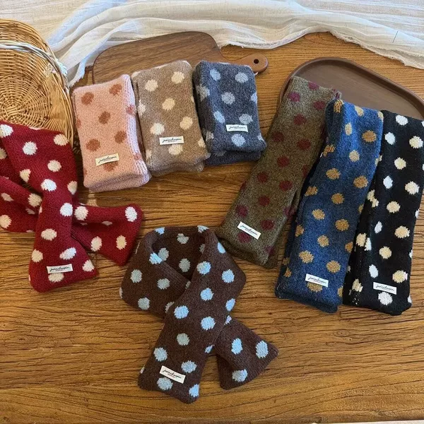 Trendy polka dot knitted scarf for children, autumn and winter, unisex, for babies, outdoor warm wool cross scarf, wholesale