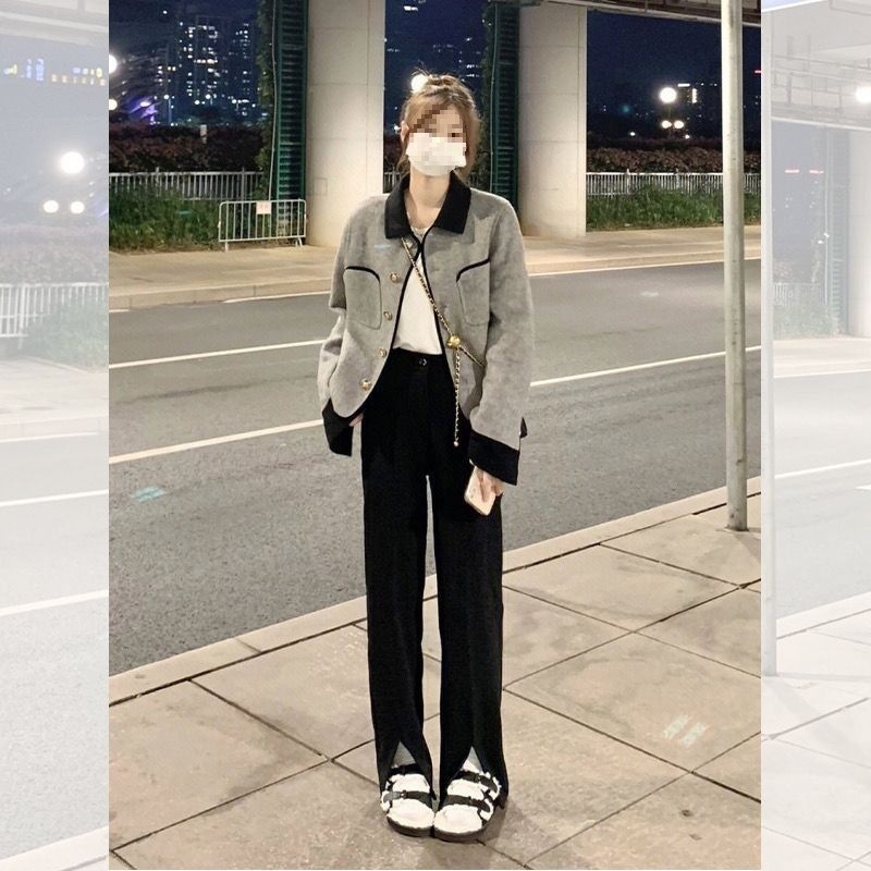 小香风短款炸街灰色外套女秋冬季复古设计感小众气质长袖上衣|undefined