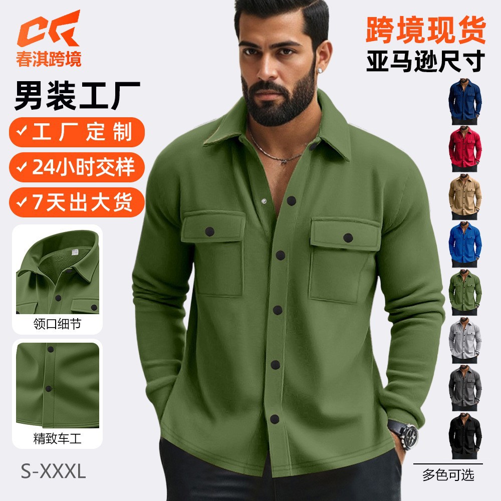 Chaqueta de hombre con forro polar, estilo europeo y americano, para otoño, con solapa, de un solo botón, resistente al desgaste, a prueba de viento, informal, de color liso.