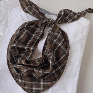Autumn 2025 New Cotton Plaid Triangle Scarf All-match Retro Scarf Shawl Warm Scarf Neck Protection Small Scarf