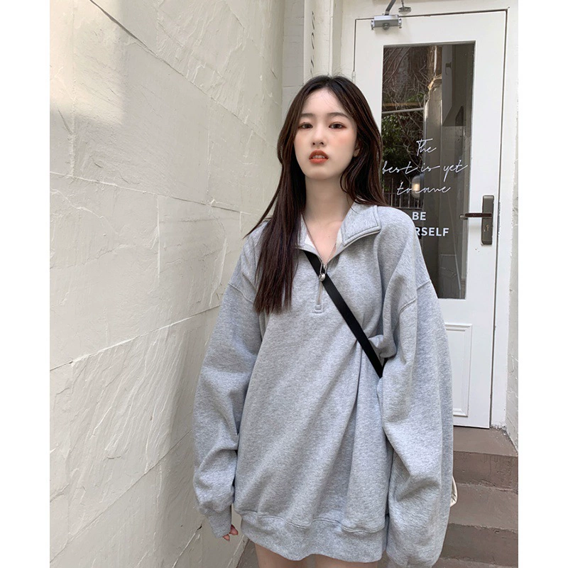 Oversized Long-Sleeve Pullover Women's, Plus Size Loose Fit, Spring Gray