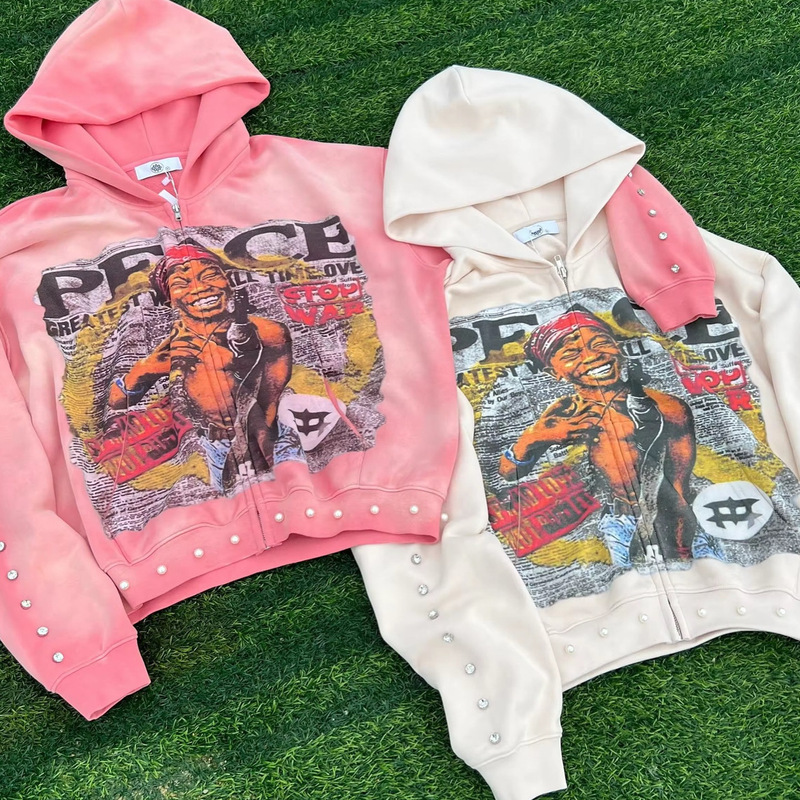 Autumn and Winter Ins-Style Retro High Street Hip-Hop Gothic Hip-Hop Beaded Design Oversized Loose Sweatshirt Autumn and Winter Ins-Style Retro High Street Hip-Hop Gothic Hip-Hop Beaded Design Oversized Loose Sweatshirt