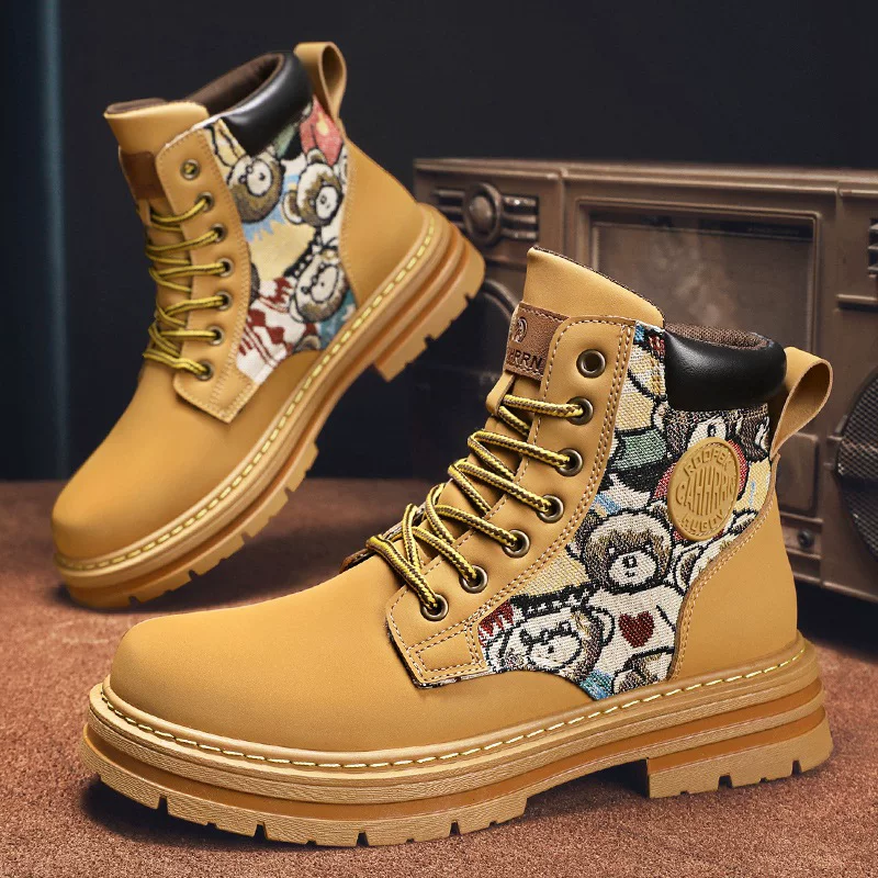 Martens, high demi-season fleece boots platform English style, British style