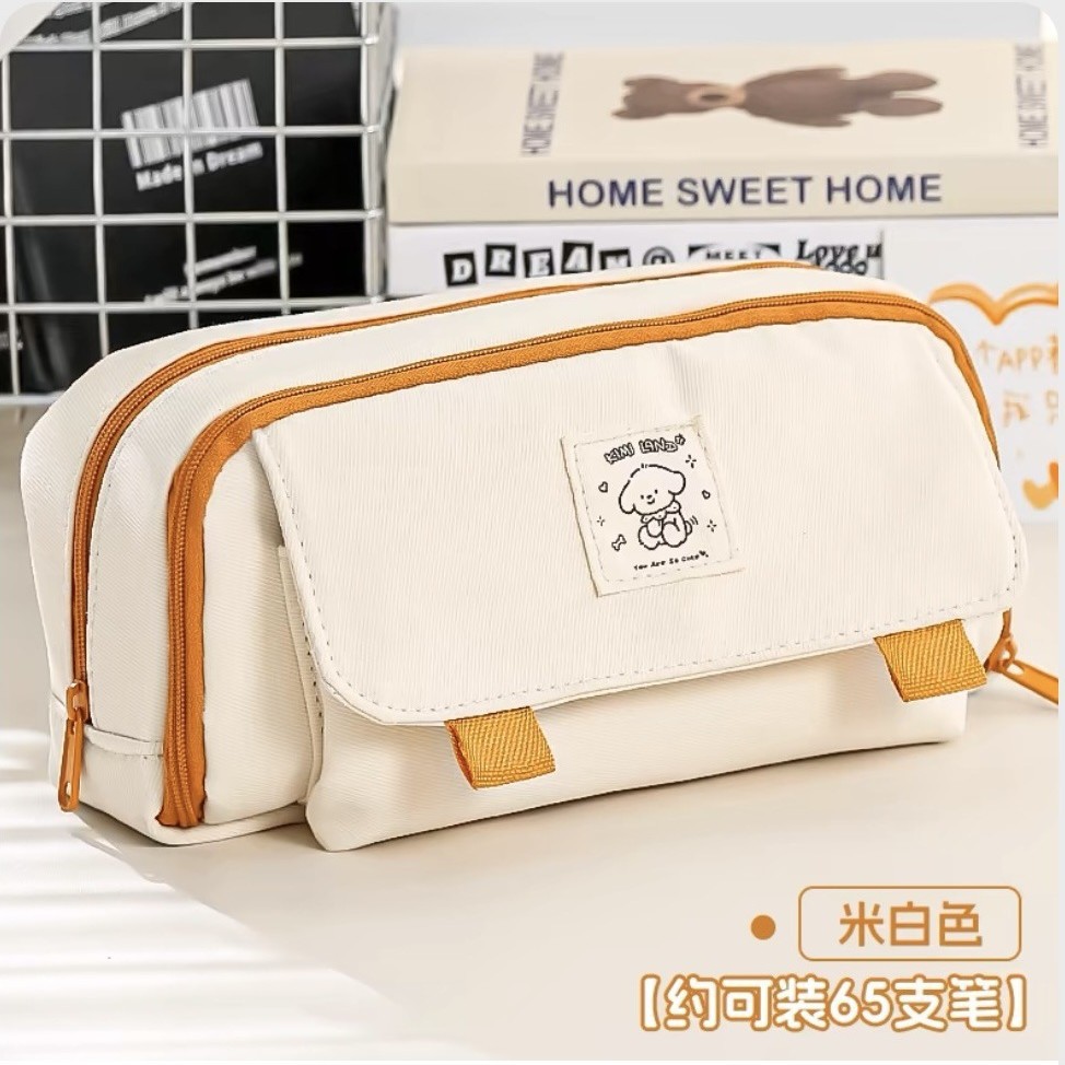 Lindo estuche para lápices para cachorros de alto valor, caja de lápices de doble capa de gran capacidad y resistente a la suciedad, bolso de papelería de alta calidad de lona de viento simple