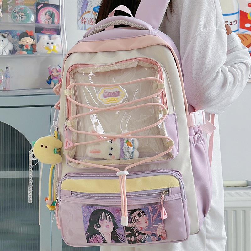 小学三年级女生书包透明痛层大容量多巴胺配色少女学生双肩背痛包