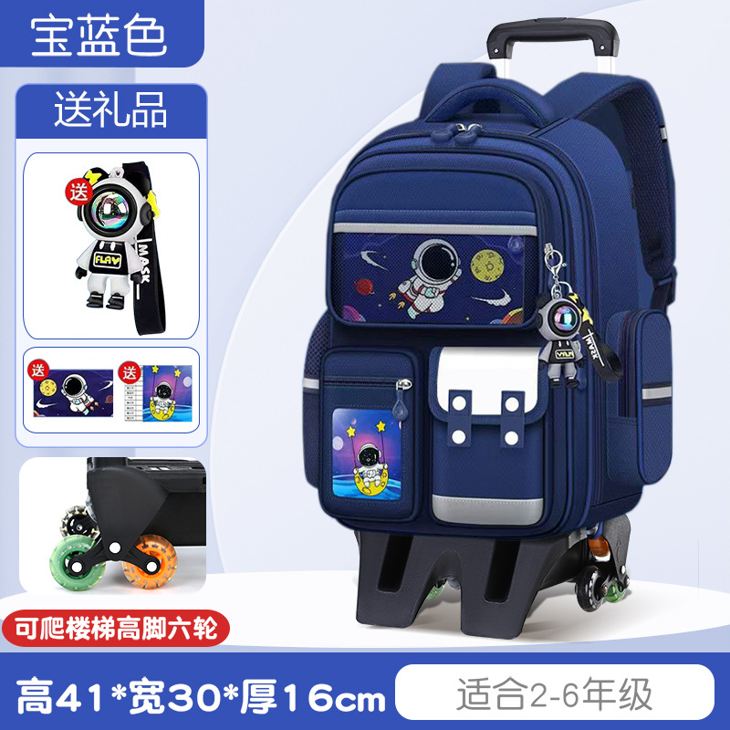 Blue space suitcase on wheels