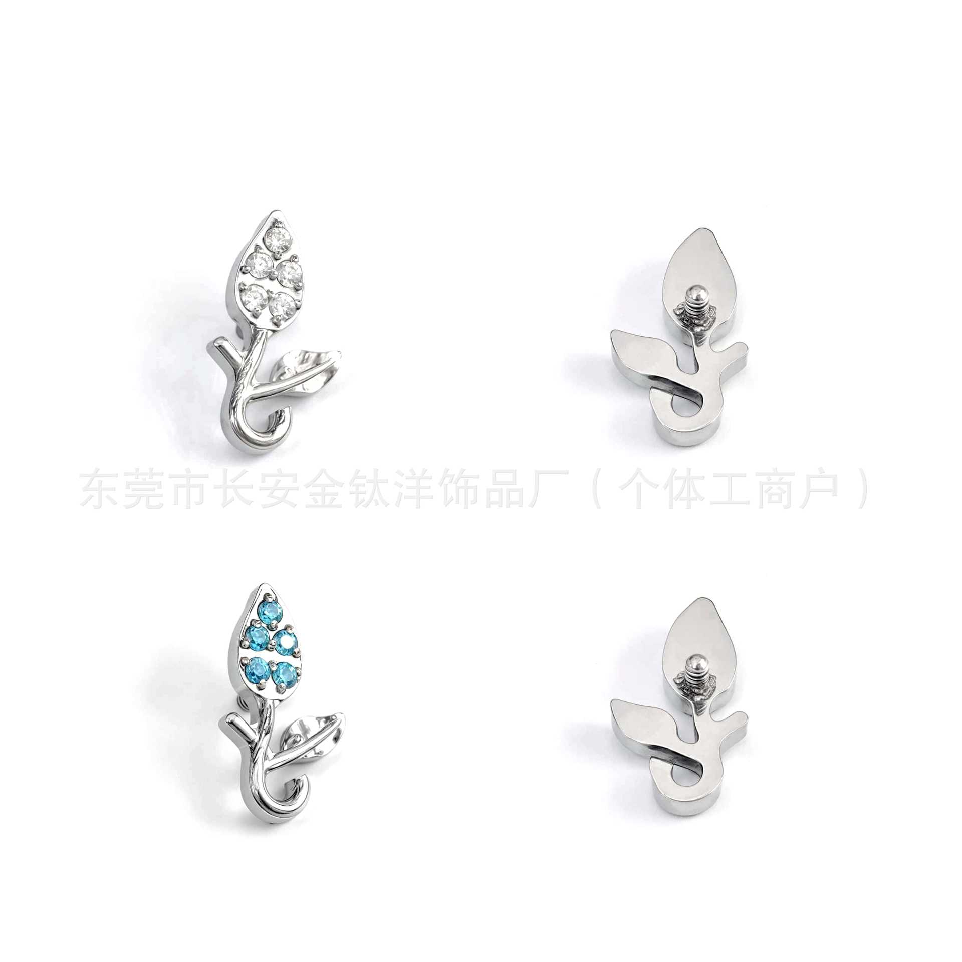 F136 Titanium Flower Earrings with 5A Zirconia - Lip, Nose, Ear Bone Studs - G23 Alloy Body Piercing detail image 4
