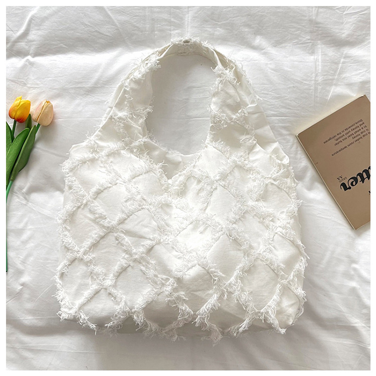 Batik-Rohstoff Creme-Weiß Quaste Canvas Rucksack Schultasche Damen Rucksack Weste Rucksack Großvolumen literarischer Batik-Handwerksstil