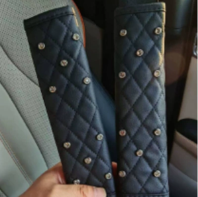 Car leather black shoulder pads with Seat belt shoulder pad - seatbelt-shoulder-pad-rivet-style-black-1-piece