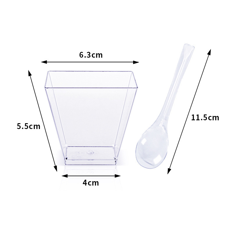 Psプラスチック透明5oz150ml角型デザートカップ蓋とスプーンムースカップ布丁カップクロスボーダーアマゾン|undefined