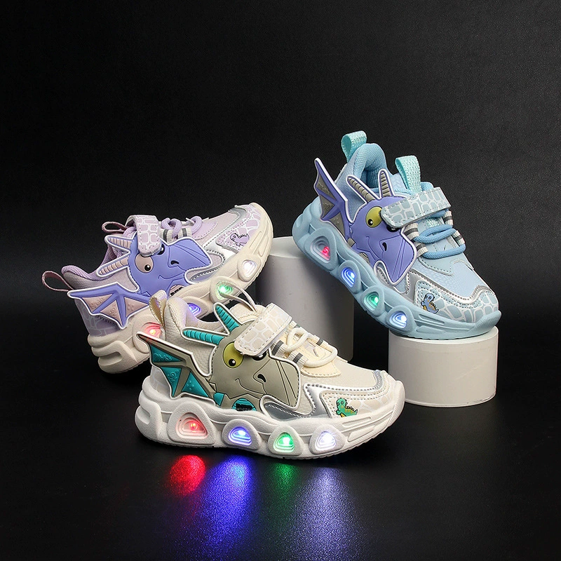 2024 весна новый мультяшный динозавр кроссовки детская кожа дышащая обувь