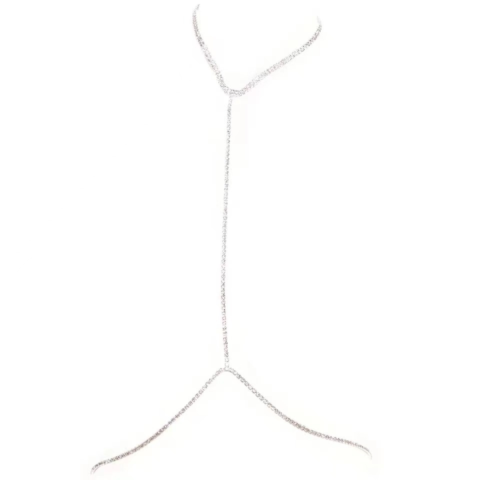 Sexy Bikini Chest Chain Single-layer Rhinestone Necklace Body Chain display picture 3