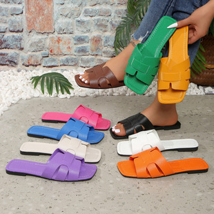 European and American Export Large Size Pure Color Lightweight Flats Slippers for Women Southeast Asia Cross-Border Beach Sandals Slippers
