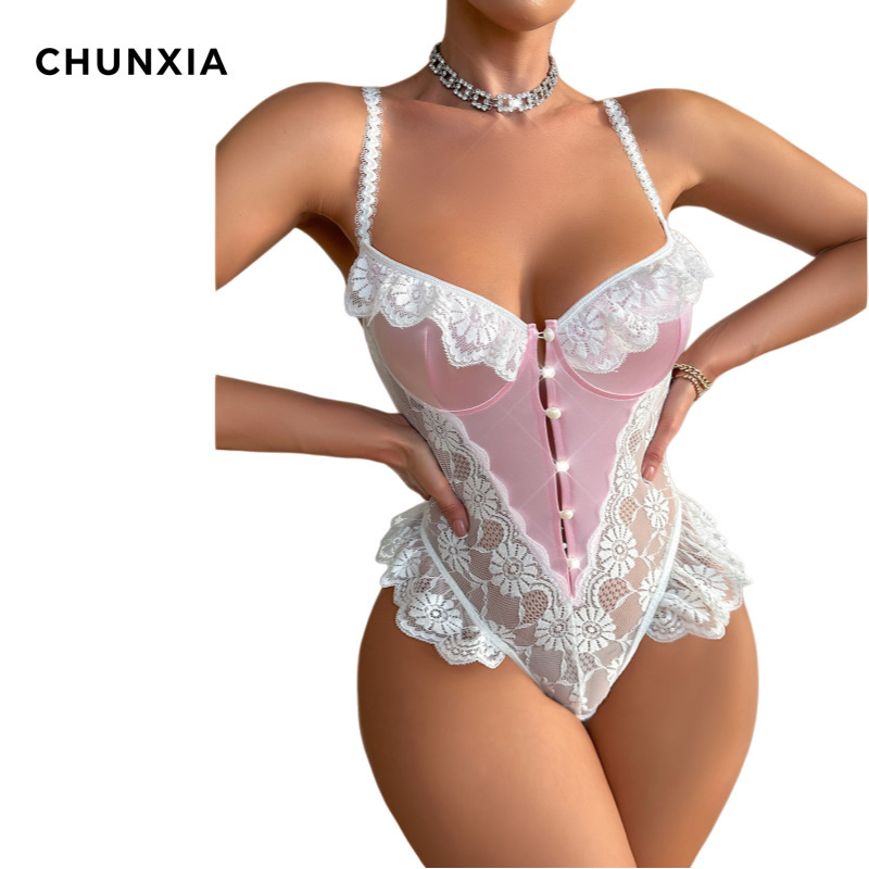 Cross-Border Sexy One-Piece Pajamas, French Lace, Pure Desire, Hollow-Out, See-Through, Body-Shaping One-Piece Bodysuit for Women, Factory Wholesale Cross-Border Sexy One-Piece Pajamas, French Lace, Pure Desire, Hollow-Out, See-Through, Body-Shaping One-Piece Bodysuit for Women, Factory Wholesale