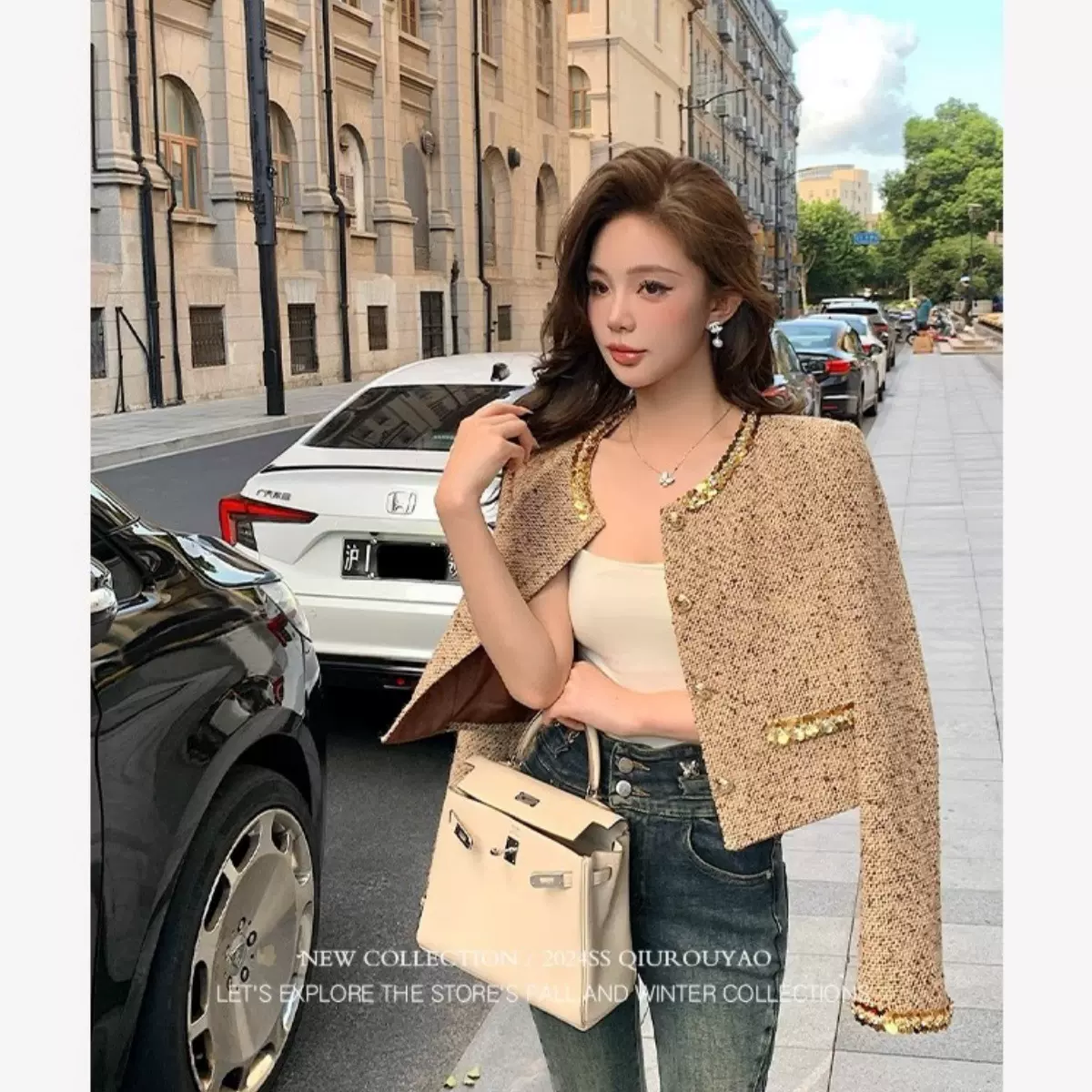亮片精致韩系小香风外套女2025秋季新短款名媛气质小个子千金套装