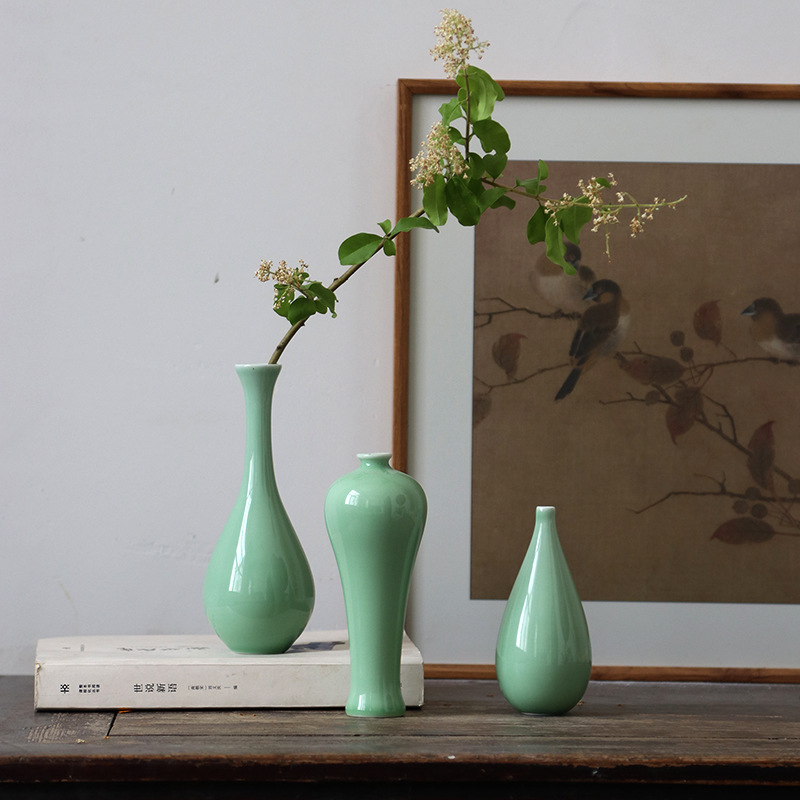 景德镇创意手工陶瓷小花瓶中式禅意简约花器茶道花艺摆件工艺品