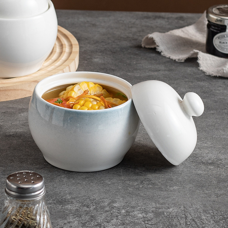 Round Stew Pot, Ceramic Bird's Nest, Buddha Jumping Wall, Stew Pot, Steaming Table, Soup Cup with Lid, Steamed Egg Cup, Tableware for Hotel Use