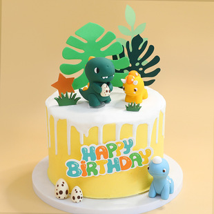 Cartoon Dinosaur Cake Decoration Tyrannosaurus Rex Triceratops Swollen Head Dragon Dinosaur Egg Soft Glue Doll Decoration Dress Up Supplies