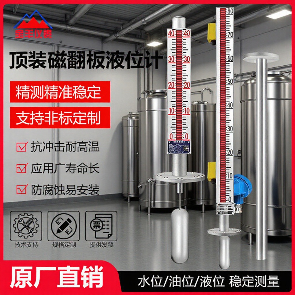 磁翻板液位计带远传顶装磁性浮子液位计不锈钢水位计液位测量