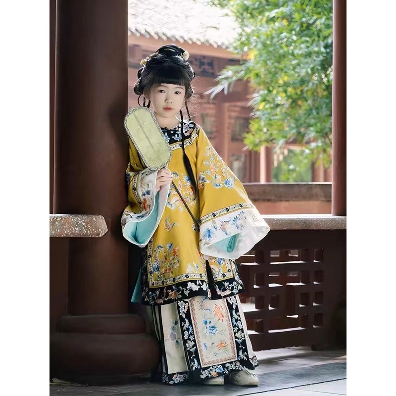 汉服女童2025春秋季新款清朝格格服长袖套装儿童新中式仙马面裙|undefined