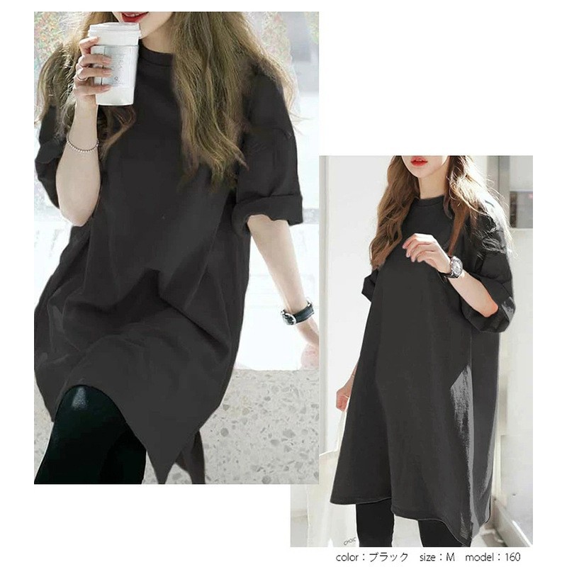 日本系韓国版カジュアルミディアムロング半袖上着通常ネット版ゆったり外着半袖tシャツ