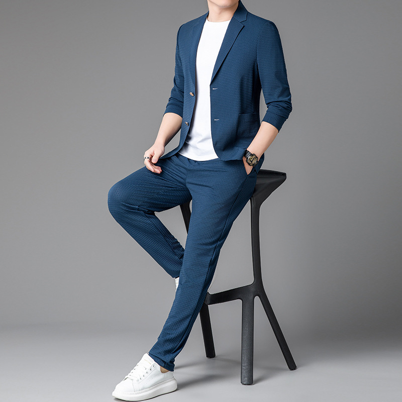 Hengyuanxiang Suit Men's Casual Seamless Thin Suit Single Western Houndstooth Casual Pants Small Suit Two