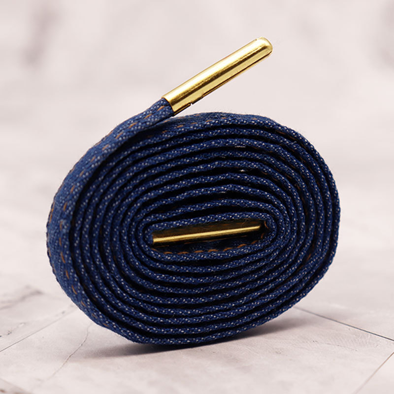 Kurokin negro azul plano retrógrado de moda jeans cordones de calzado con cordones de metal