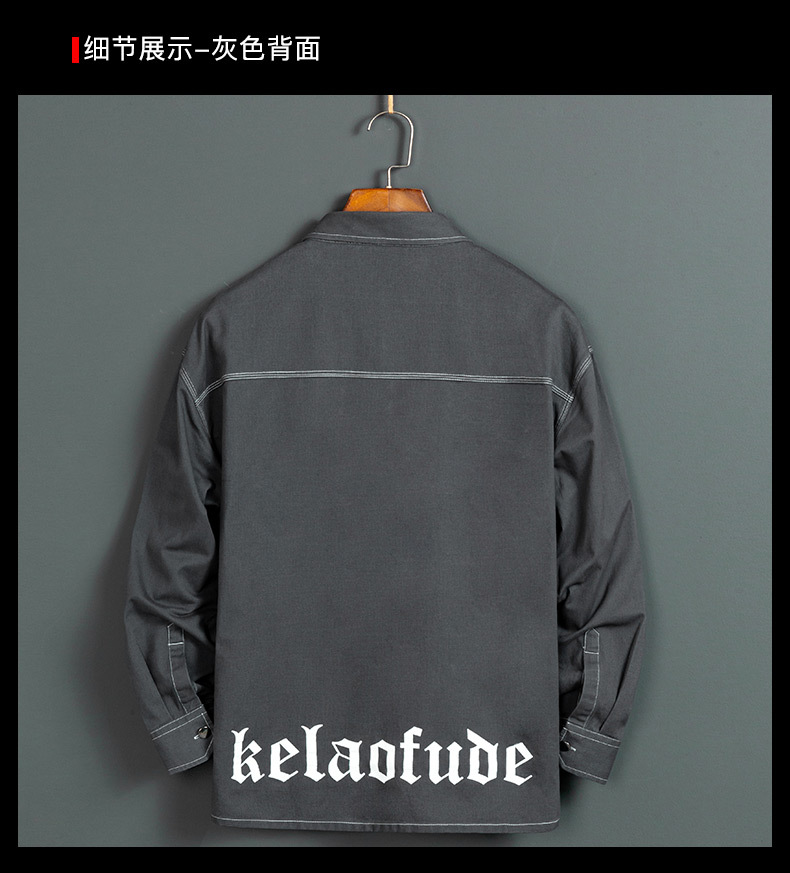 純綿多袋日系工装長袖シャツファッション純色紳士服シャツゆったり大サイズ落肩青年シャツ