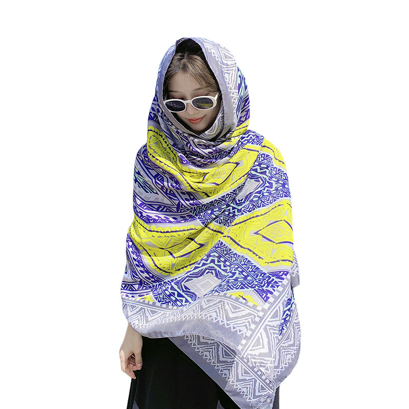 Estilo étnico de algodón y lino sensación bufanda playa viaje toalla protección solar exterior chal largo bufanda grande para las mujeres