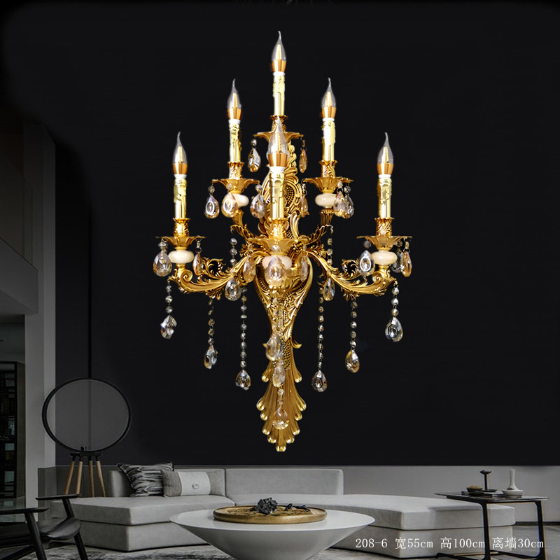 Gran lámpara de pared de cristal francés de lujo retro Villa sala de estar vestíbulo lámpara de pared del hotel lámpara de pared interior europea