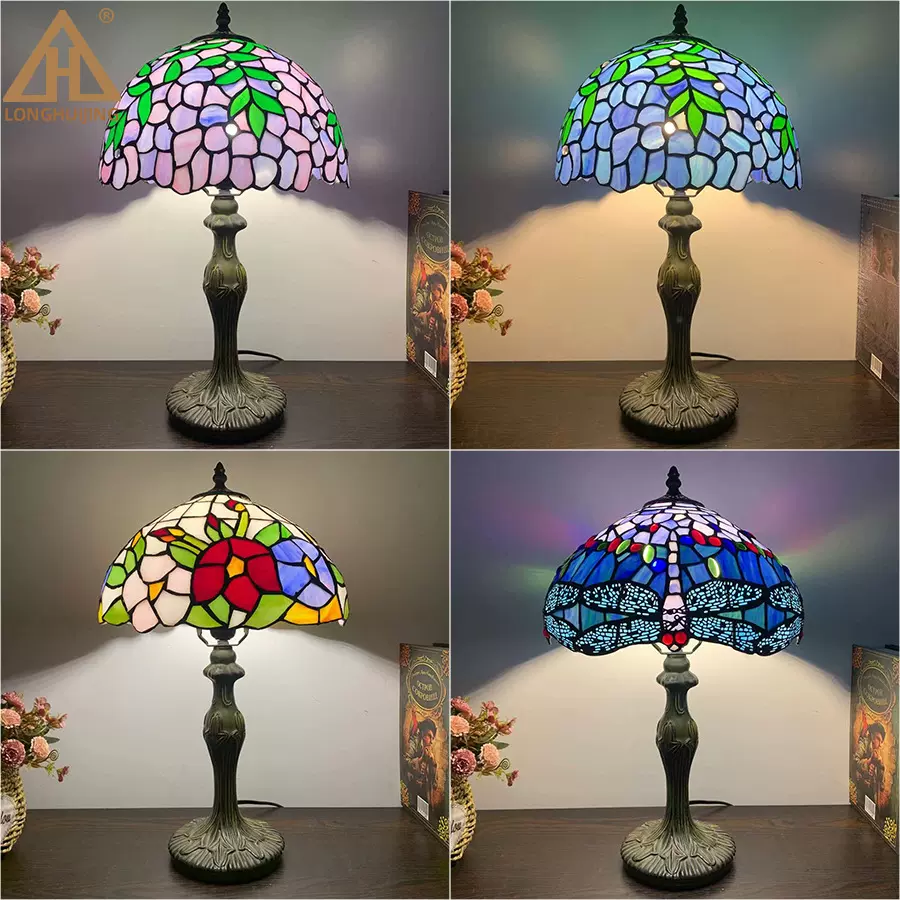 跨境新品紫罗兰12寸台灯田园书房床头柜护眼台灯蒂芙尼客厅装饰灯