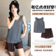 Ice Silk Thread Pajamas Women's Summer with Chest Pad 2025 New Color-matching Simple Casual Sleeveless Vest Home Clothes