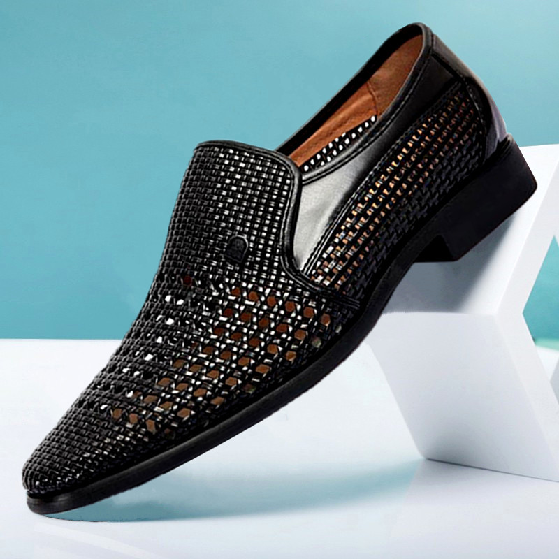 2024 New Summer Formal Business Men's Lederhosen Hollow Breathable Leather Casual Shoes Soft Sole Men's Leather Sandals