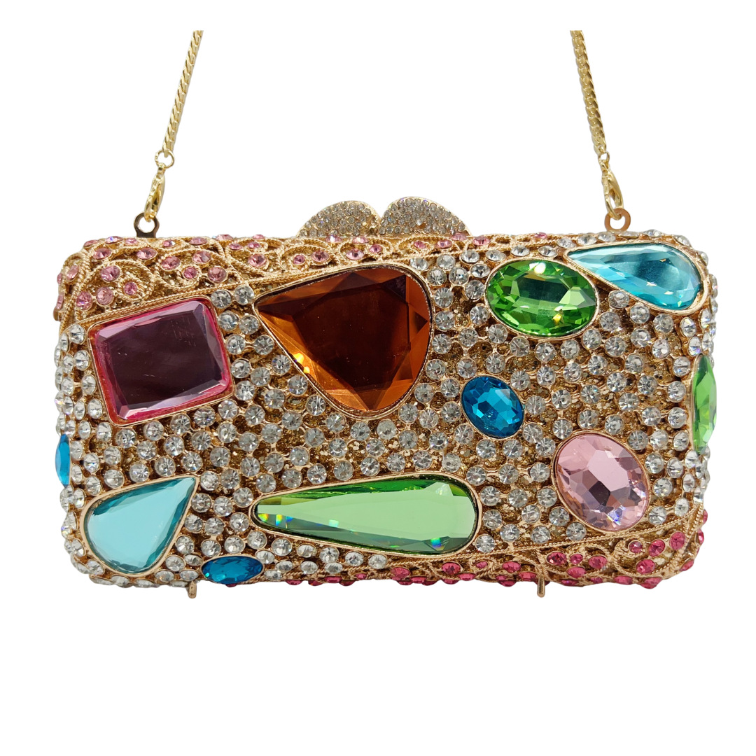 Túi clutch nữ đính đá dạ hội phong cách Châu Âu — màu vàng, màu tím, Tùy chỉnh các màu khác