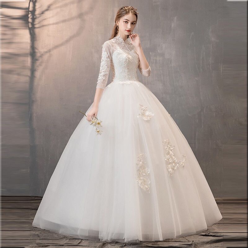 French-Style Main Wedding Dress 2026 New Model for Brides, Forest-Style, Simple and Elegant, High-Neck, Long-Sleeve, Slimming, Dreamy, Light Tulle, European Style French-Style Main Wedding Dress 2026 New Model for Brides, Forest-Style, Simple and Elegant, High-Neck, Long-Sleeve, Slimming, Dreamy, Light Tulle, European Style